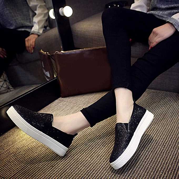 Women flash sequins flat shoes loafers shoes breathable sneakers casual shoes black