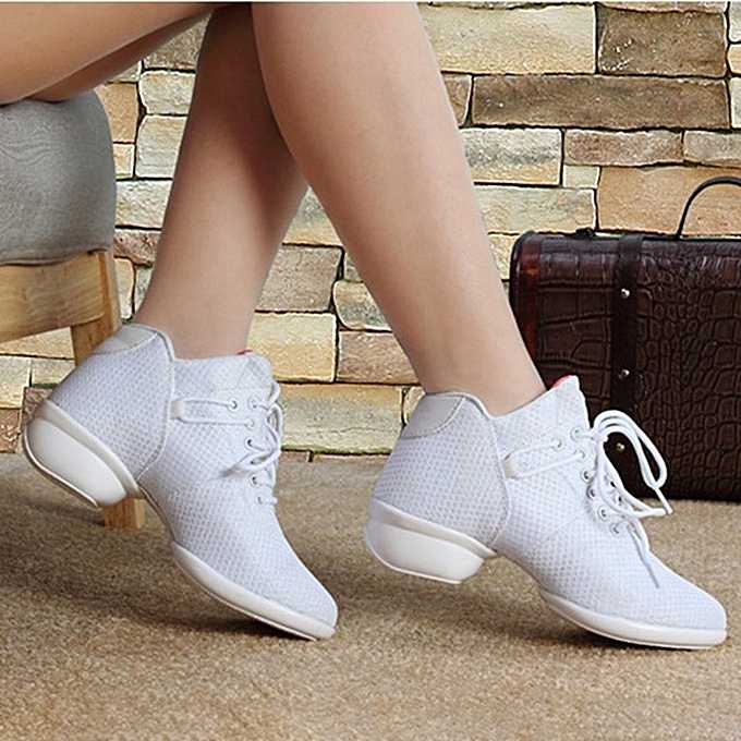 Dance shoes with soft bottom breathable mesh shoe uppers increased white