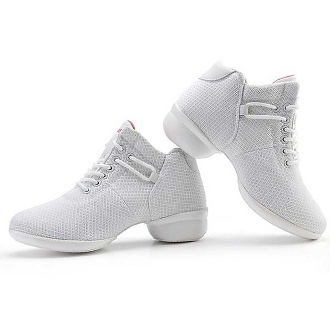 Dance shoes with soft bottom breathable mesh shoe uppers increased white