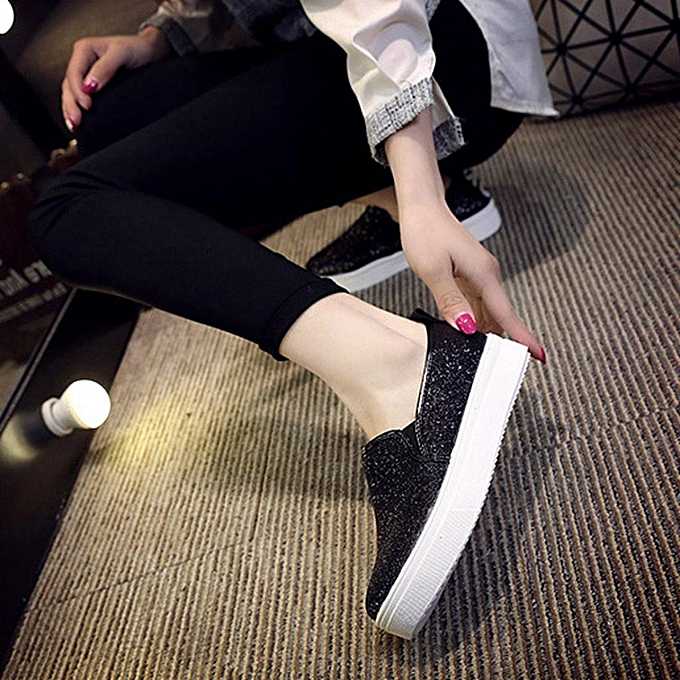 Women flash sequins flat shoes loafers shoes breathable sneakers casual shoes black